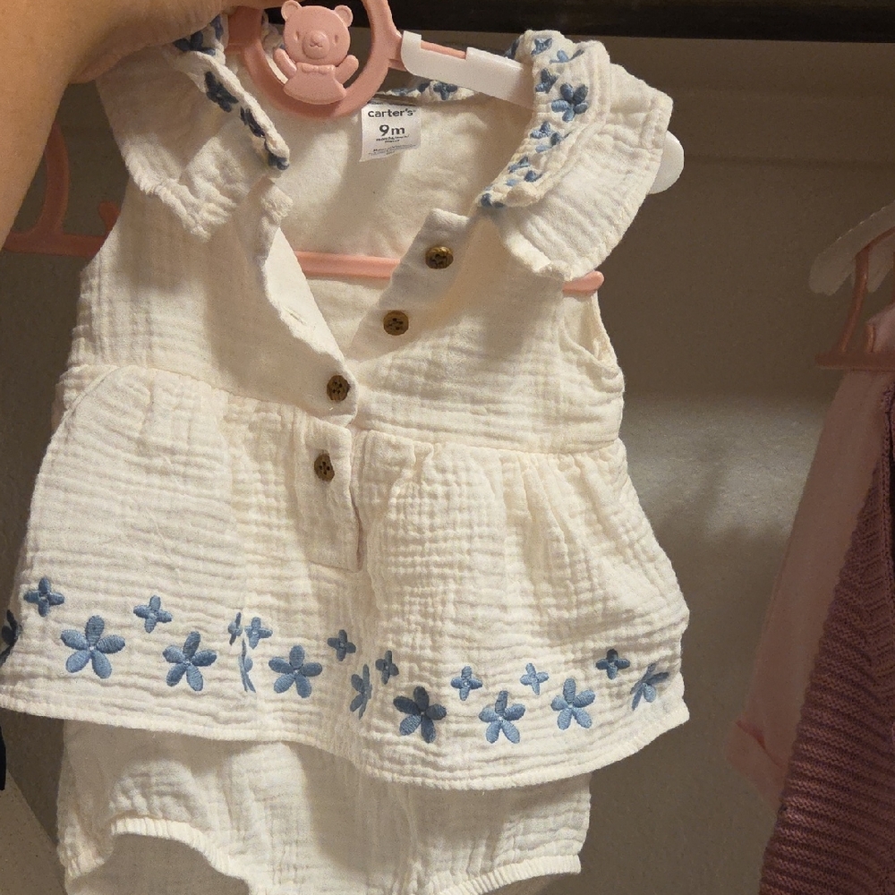 Carter's White and Blue Floral Baby Set